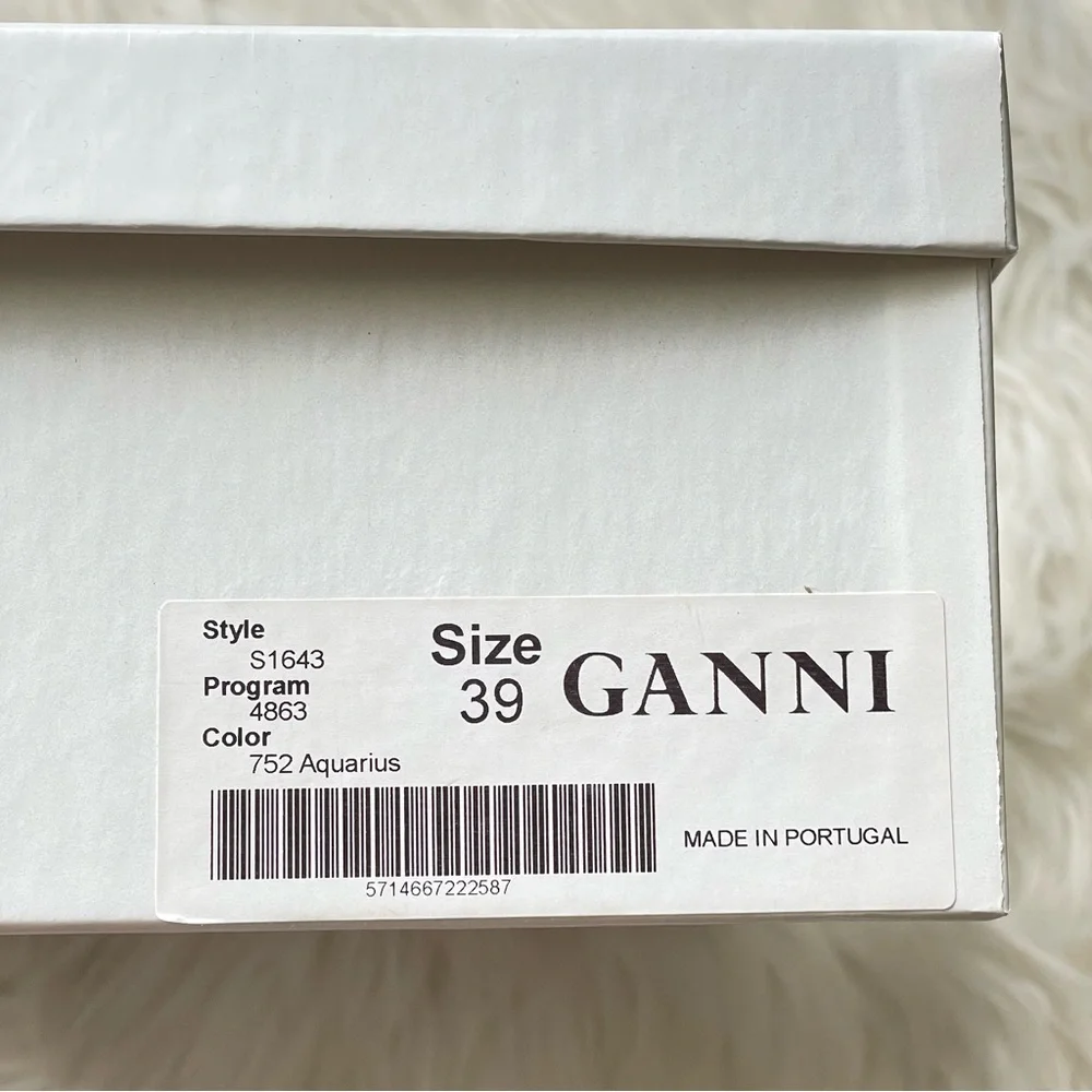 GANNI Embroidered Canvas Espadrille Slippers Turquoise Women’s Size 9 EU 39 NIB